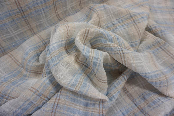 Blue & White Check Crepe Linen Blend