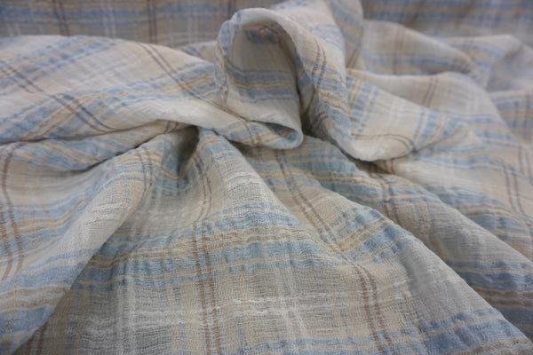 Blue & White Check Crepe Linen Blend