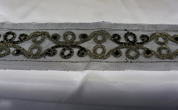 Embroidered & Beaded Black Tulle Trim