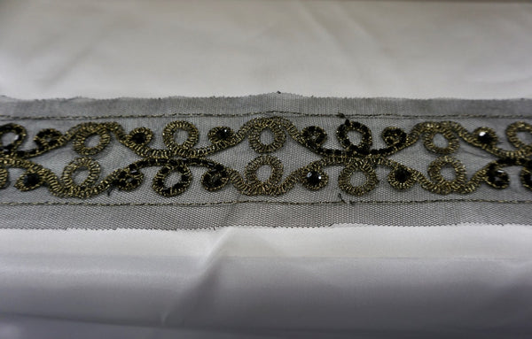 Embroidered & Beaded Black Tulle Trim
