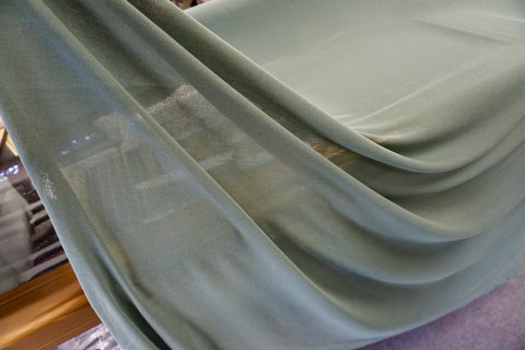 Semi Sheer Cotton Stretch Knit, Grey Green