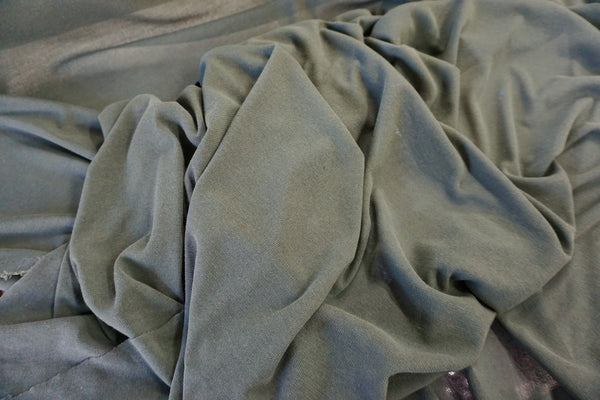 Semi Sheer Cotton Stretch Knit, Grey Green