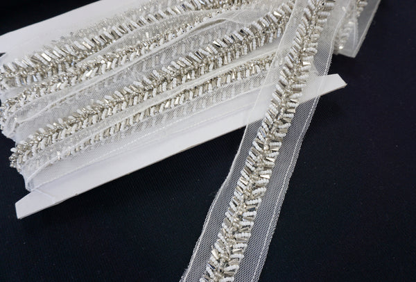 Beaded Trim, Silver & White Pearl Beads