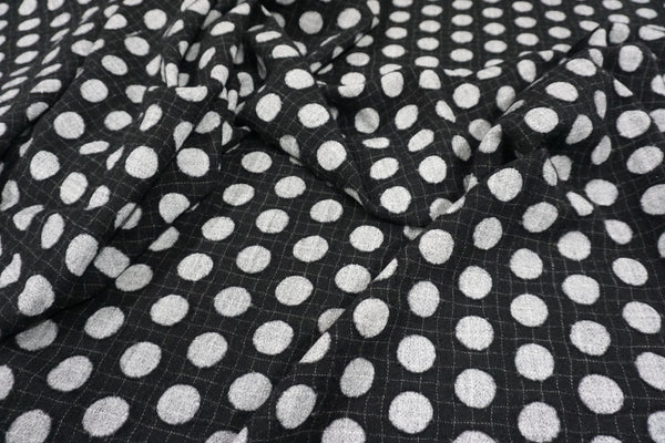 LAST PIECE: 2.1 MT  Polka Dot Print on Brushed Black Wool