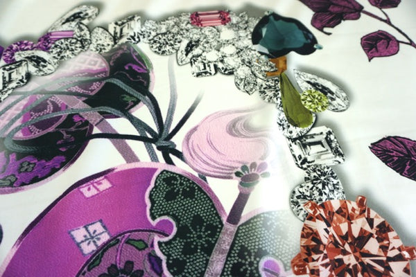 PANEL- Jewels and Purple Leaves Collage on Stretch Sateen