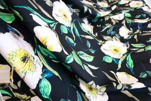 Camellia Print on Stretch Cotton Twill