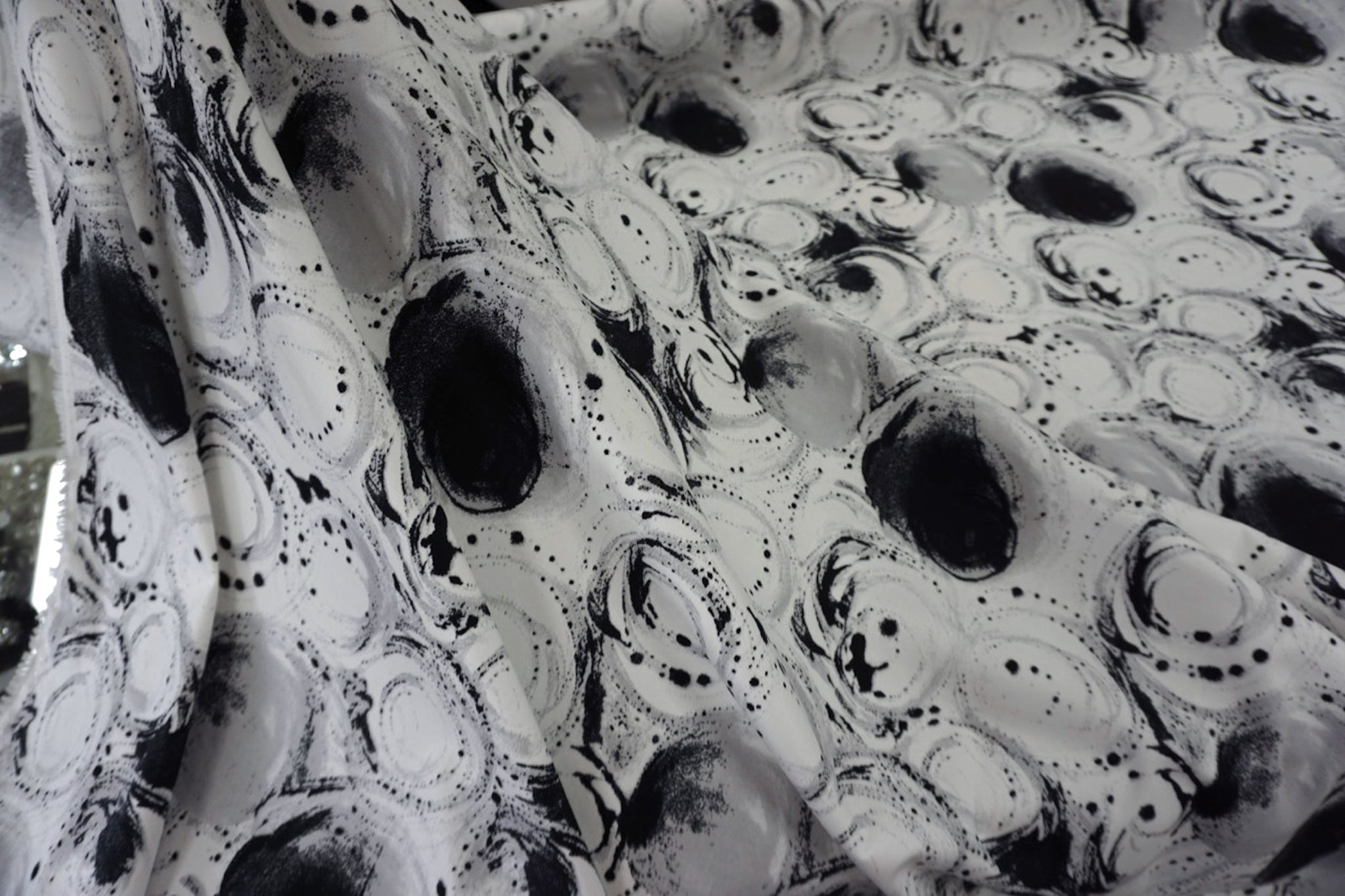 Ink Spill Print on Stretch Sateen