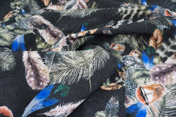 Feather Print on Cotton Blend Jacquard