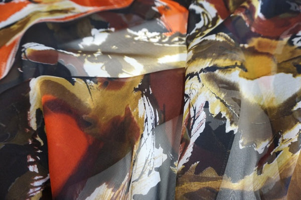 Abstract Koi Fish Print on Silk Chiffon