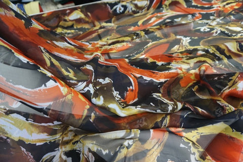 Abstract Koi Fish Print on Silk Chiffon