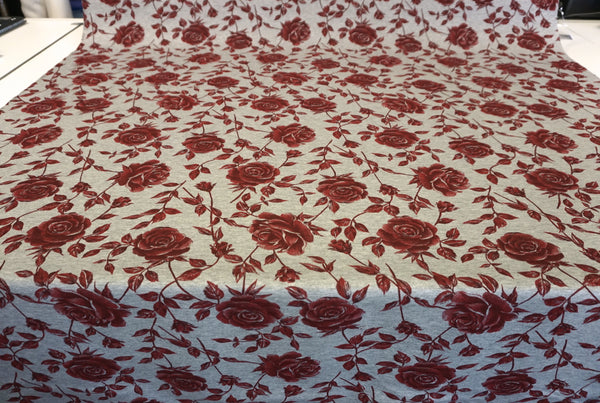 Red Rose Print on Grey Neoprene