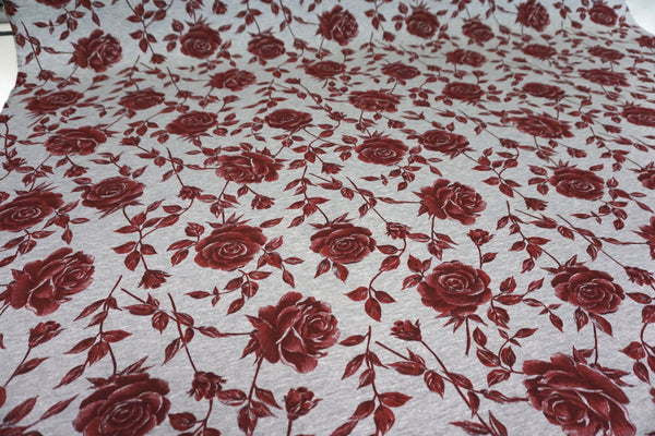 Red Rose Print on Grey Neoprene