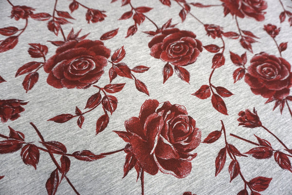 Red Rose Print on Grey Neoprene