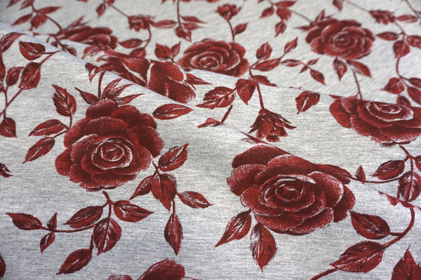 Red Rose Print on Grey Neoprene