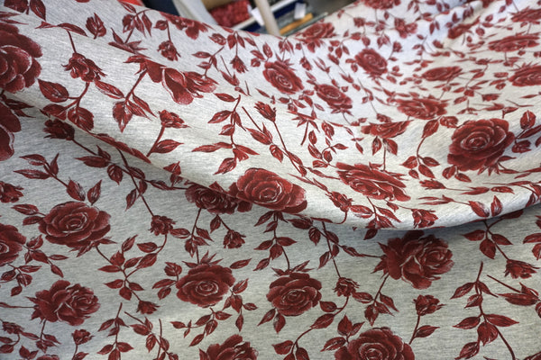 Red Rose Print on Grey Neoprene