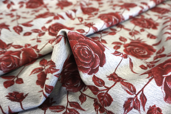 Red Rose Print on Grey Neoprene