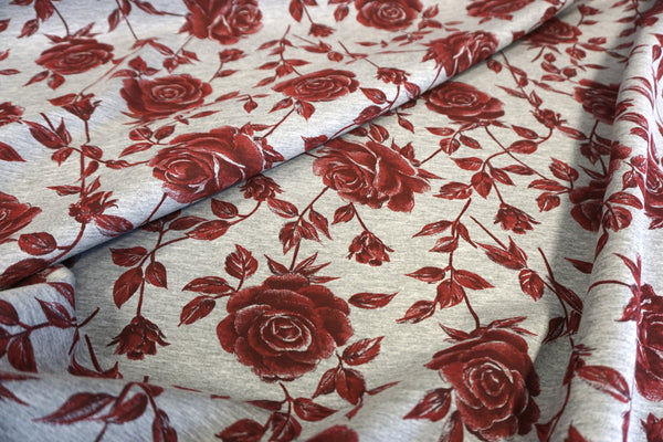 Red Rose Print on Grey Neoprene