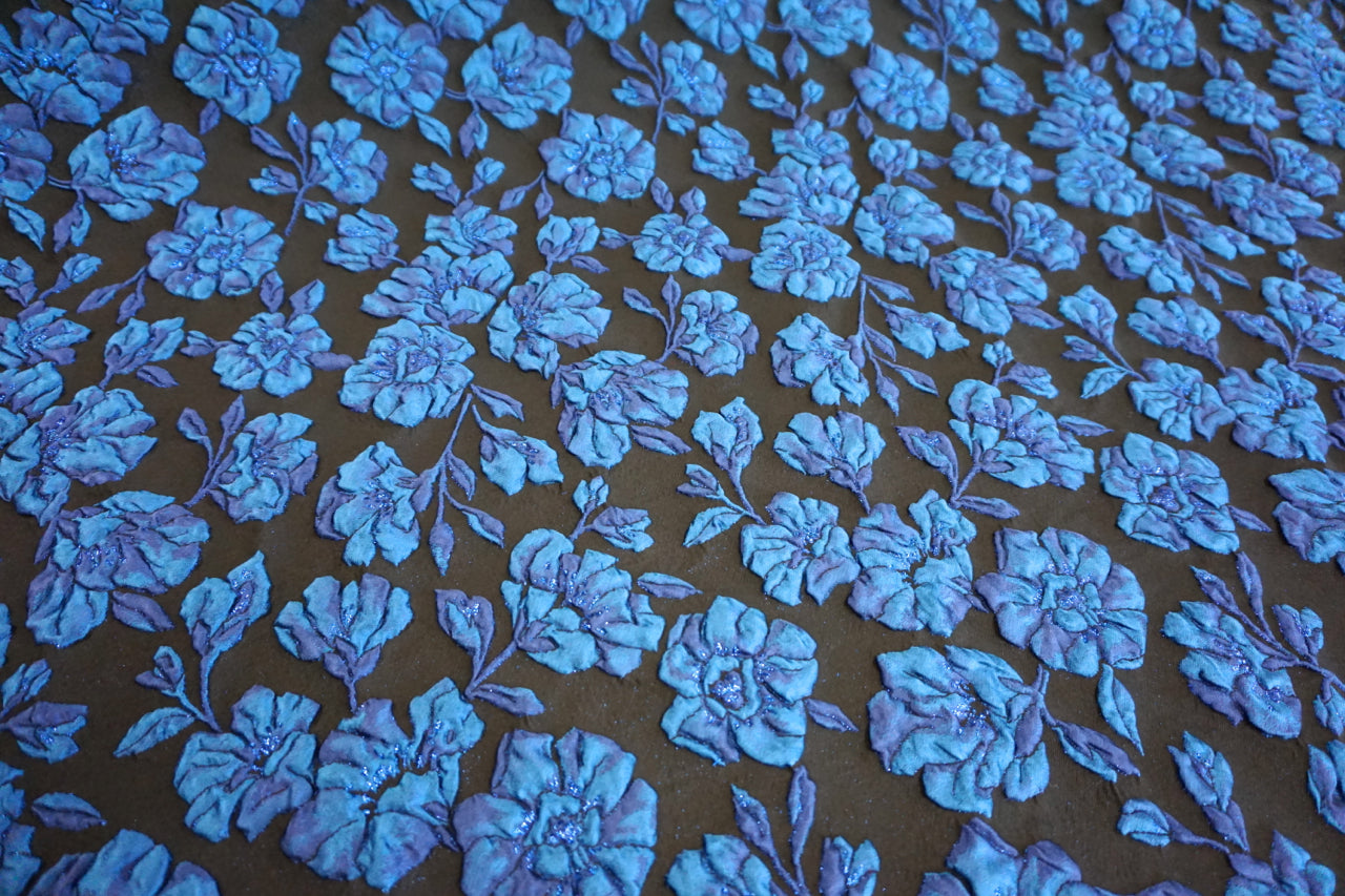 Blue Rose Cloque Jacquard