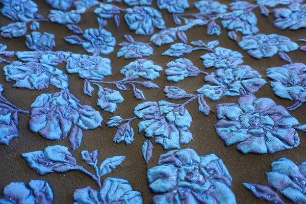 Blue Rose Cloque Jacquard