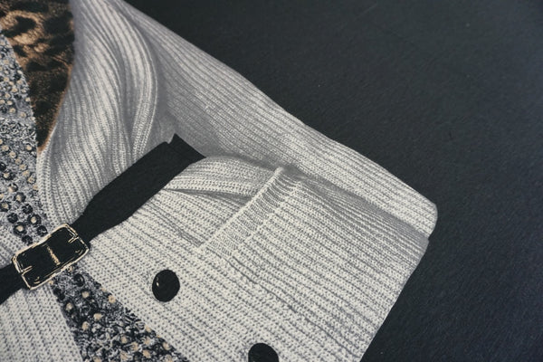 PANEL- Jewelled Sweater Print Jersey, Black