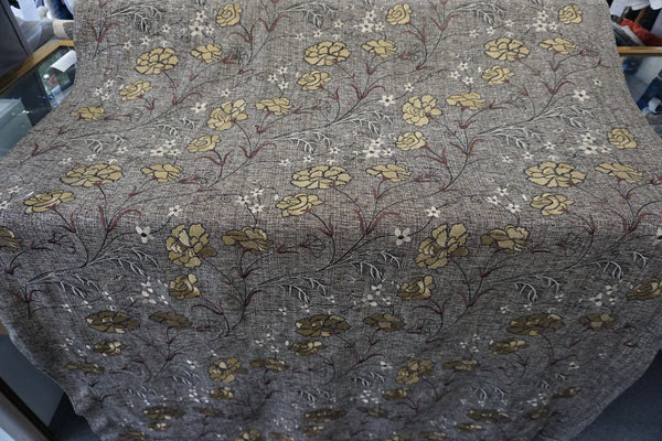 Beige Florals Embroidered on Tweed Suiting with Silver Lurex Thread