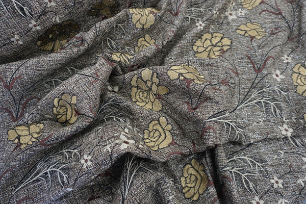 Beige Florals Embroidered on Tweed Suiting with Silver Lurex Thread