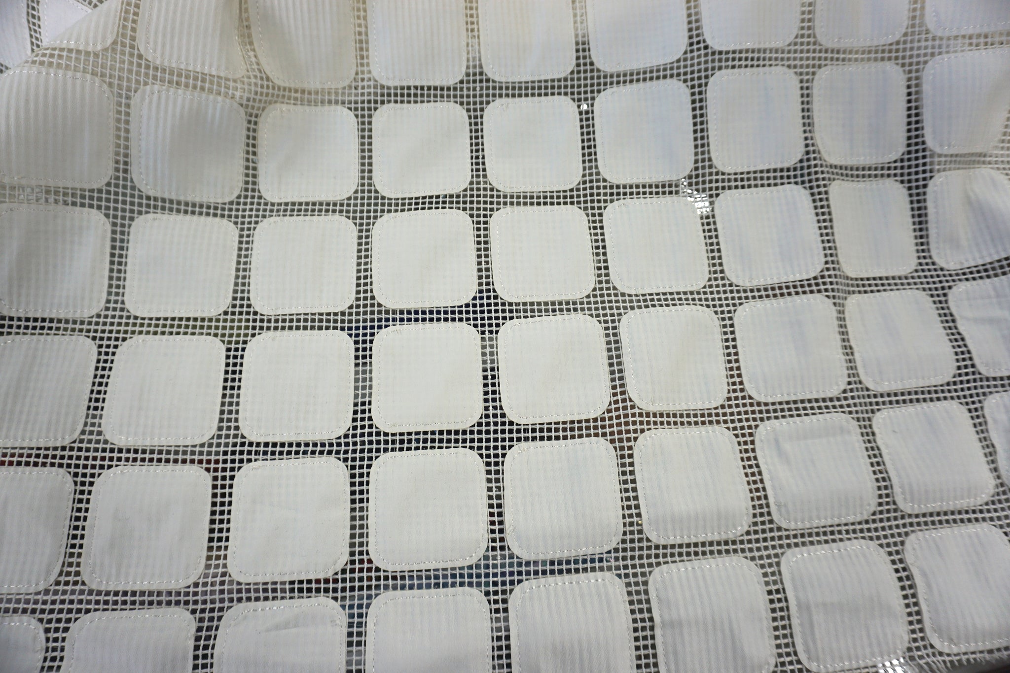 LAST PIECE: 1.3 MT  Off White Rounded Squares Appliquè on Mesh