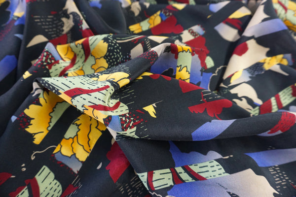 Silk Blend Crepe de Chine, Vintage Slides Print