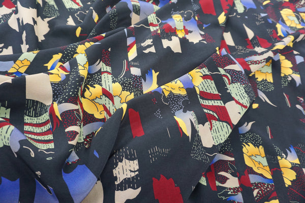 Silk Blend Crepe de Chine, Vintage Slides Print