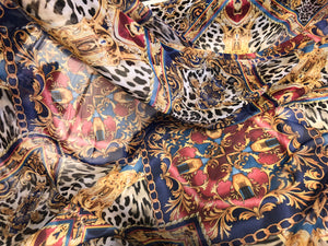 Ornate Leopard Print on Chiffon, Blue