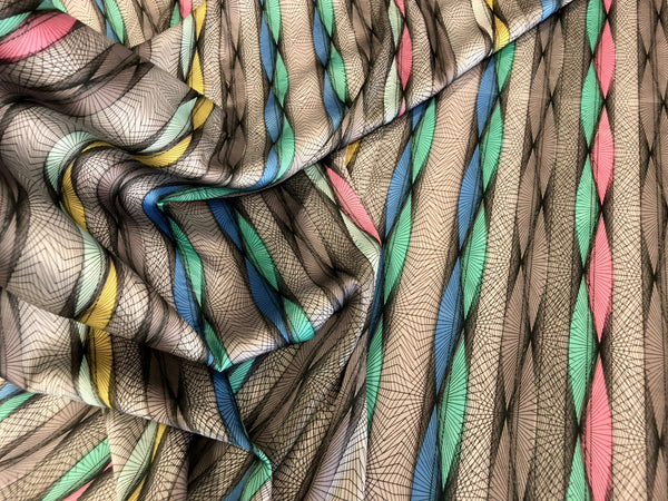 Optical Stripe Print on Stretch Satin