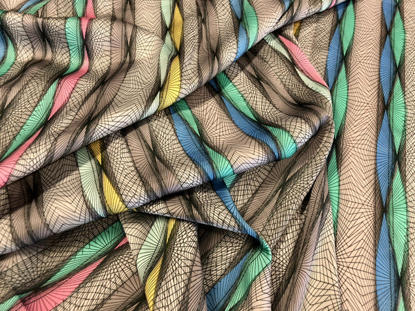 Optical Stripe Print on Stretch Satin