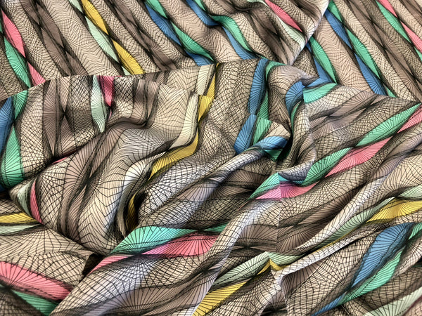 Optical Stripe Print on Stretch Satin