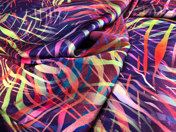 Neon Carnival Print on Stretch Satin