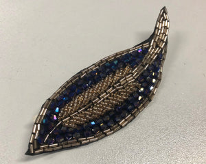 Embellished Crystal Leaf Brooch Motif, Navy
