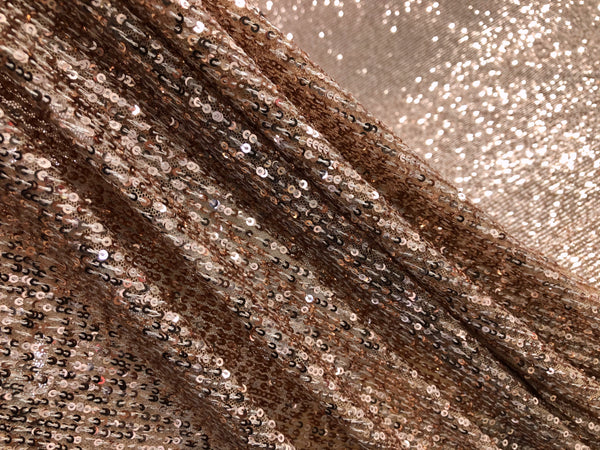 Rose Gold Sequins on Stretch Mesh