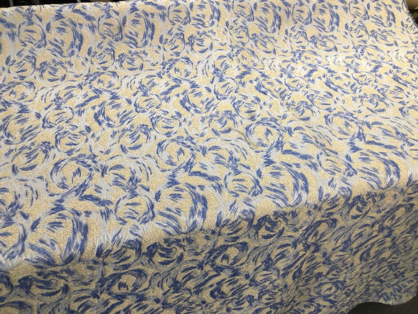 LAST PIECE: 2.00 MT  Blue & Cream Swirl Jacquard Tweed