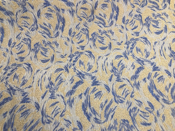 LAST PIECE: 2.00 MT  Blue & Cream Swirl Jacquard Tweed