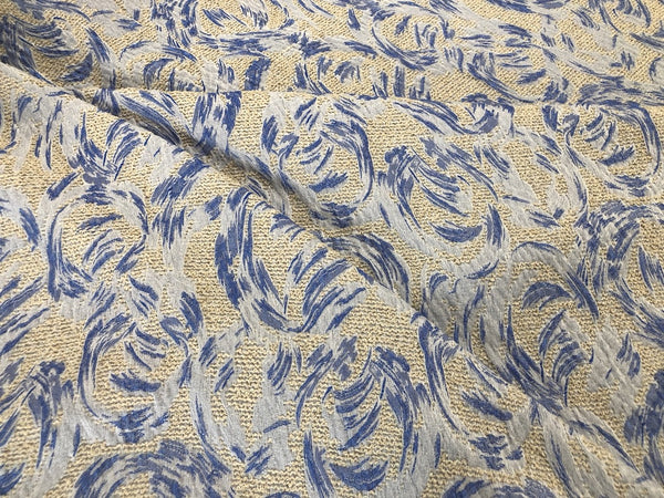 LAST PIECE: 2.00 MT  Blue & Cream Swirl Jacquard Tweed