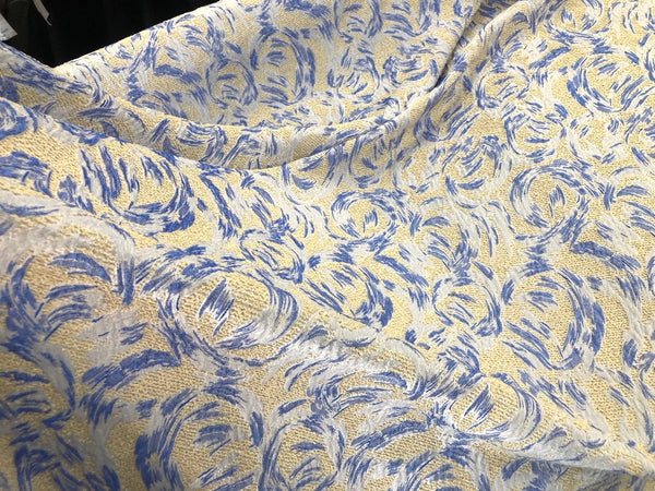 LAST PIECE: 2.00 MT  Blue & Cream Swirl Jacquard Tweed