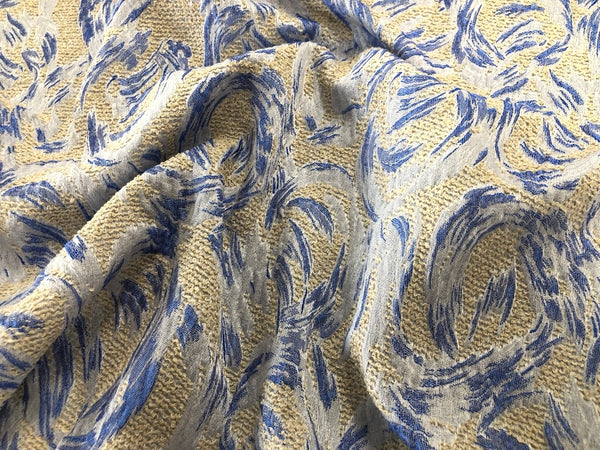 LAST PIECE: 2.00 MT  Blue & Cream Swirl Jacquard Tweed