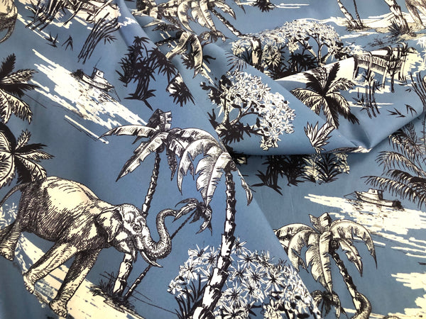 Blue Jungle Dreams Print on Cotton Poplin Shirting
