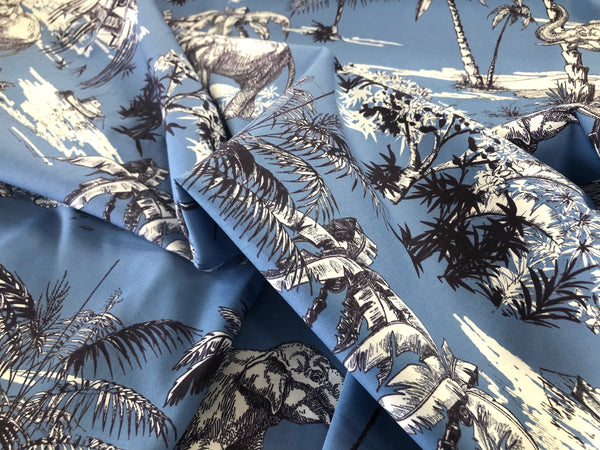 Blue Jungle Dreams Print on Cotton Poplin Shirting