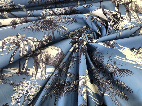 Blue Jungle Dreams Print on Cotton Poplin Shirting