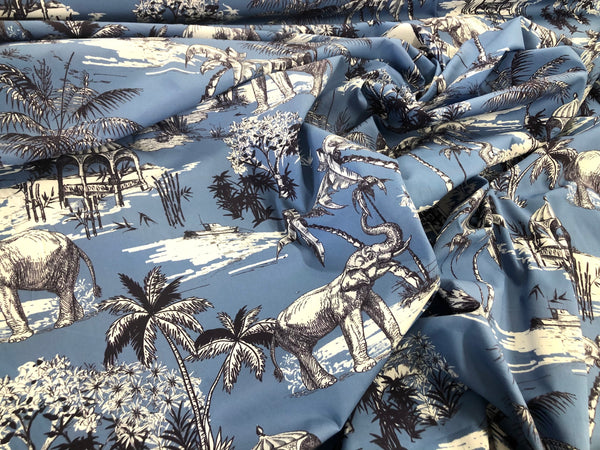 Blue Jungle Dreams Print on Cotton Poplin Shirting