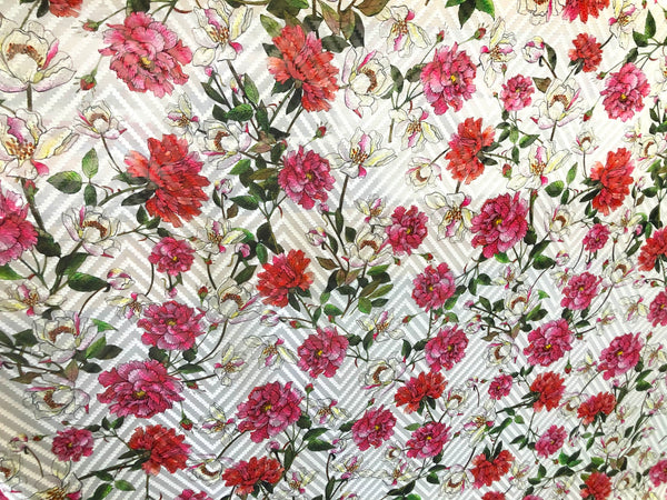 Peony Print on Clipped, Semi-sheer Devorè