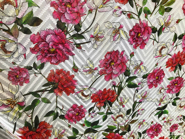 Peony Print on Clipped, Semi-sheer Devorè