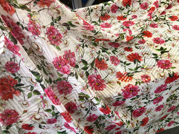 Peony Print on Clipped, Semi-sheer Devorè