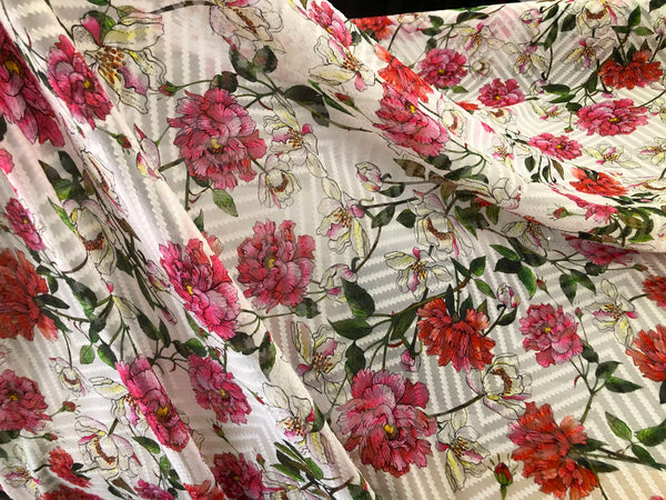 Peony Print on Clipped, Semi-sheer Devorè