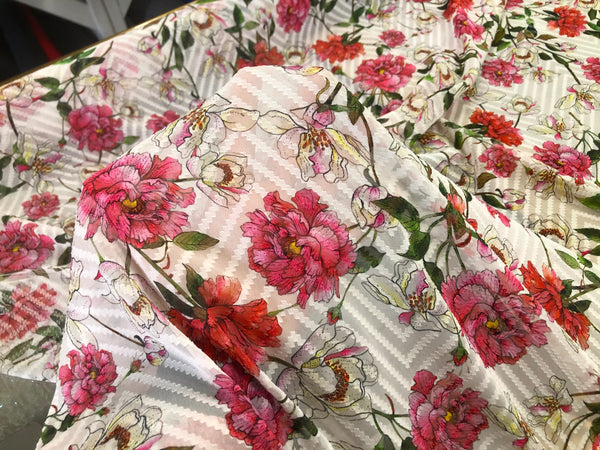 Peony Print on Clipped, Semi-sheer Devorè